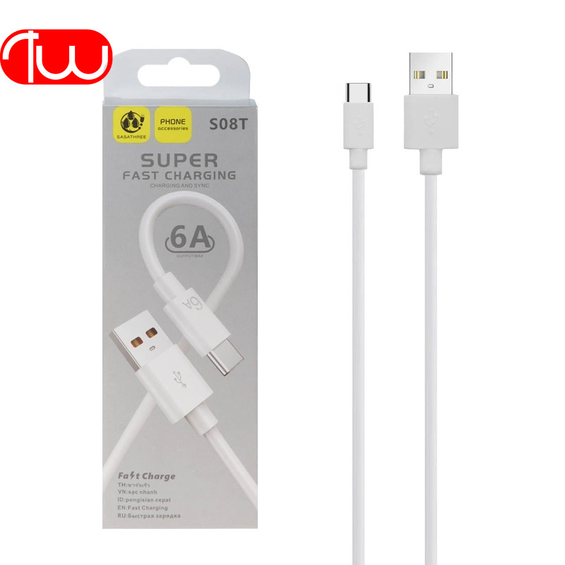 کابل شارژ فست 6 امپر تایپ سی SASATHREE S08T Type-C